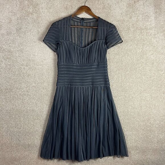 JS Collections Dresses & Skirts - JS Collections Cocktail Dress Size 6 Black Mesh Striped Faux Leather Trim